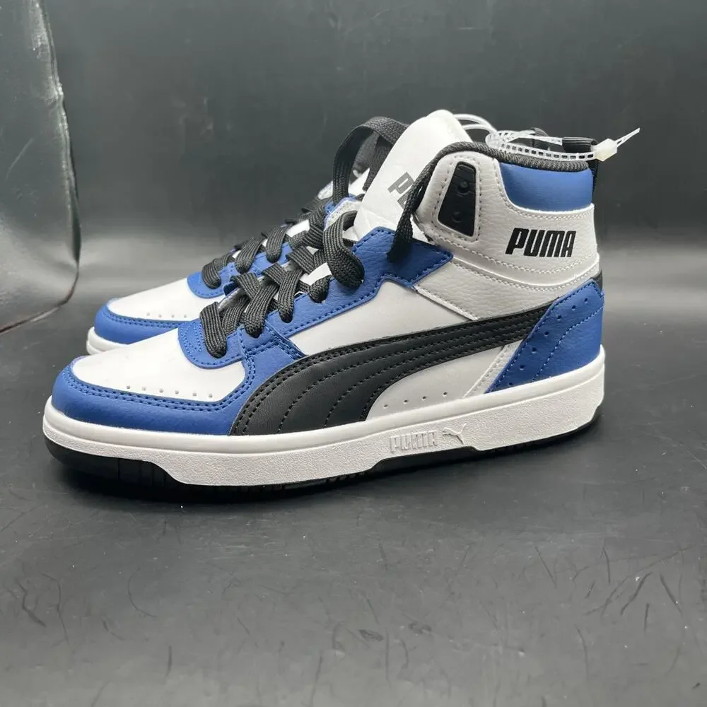 Puma Rebound Joy High Top Kids White Royal Blue Sneakers Casual Shoes Size 4C